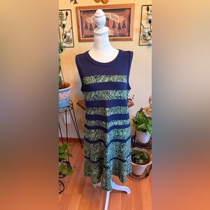 Michael Michael Kors Navy and Green Knee Length Dress Size Large.